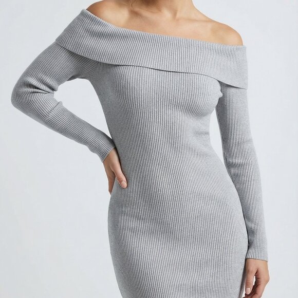 Commense Dresses & Skirts - NWT MODERN MINIMALIST lovers COMMENSE gray knit off shoulder mini dress S